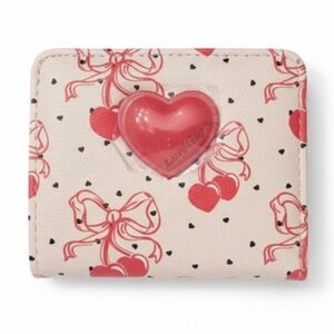 💕🔹️ Luv Betsey Johnson Pink Cherry Bow Bifold Wallet Heart Charm